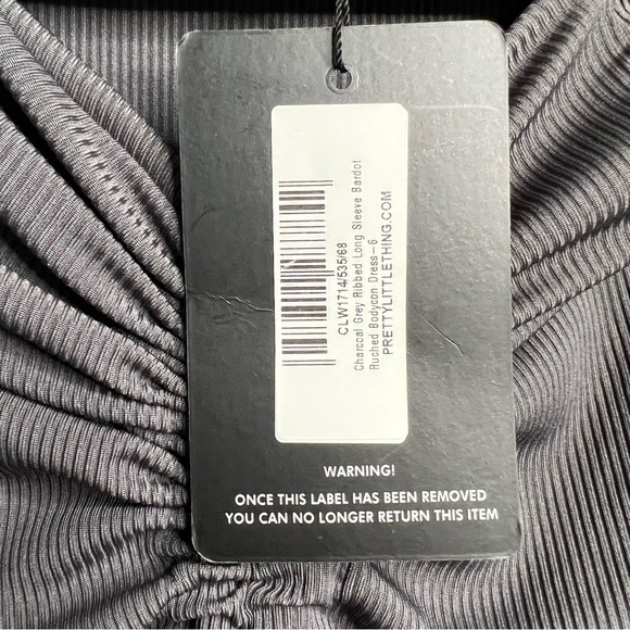 NWT PrettyLittleThing Charcoal Gray Ruched Bodycon Off Shoulder Dress Size 2 - Picture 5 of 7